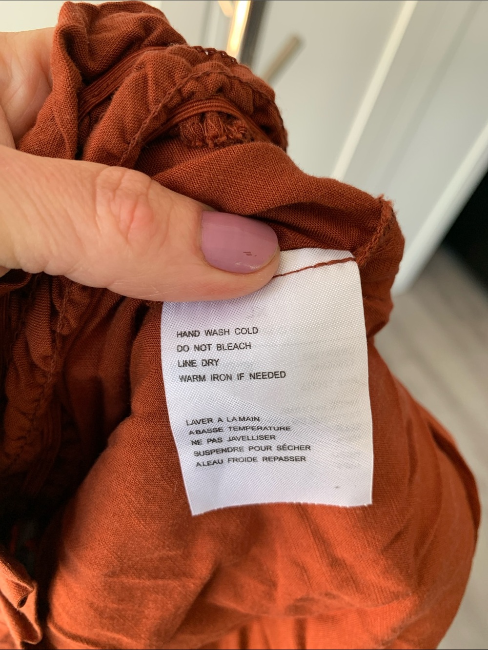 Elodie Rust Smocked Waist Wide Leg Pants, Size XL. - Picture 9 of 14
